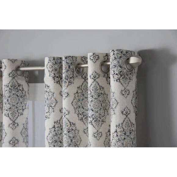 Style 84.0-in Blue Geometric Light filtering Grommet Single curtain panel - Picture 5 of 9